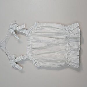Gap Kids White & Blue Striped Ruffled Peplum Tank W/ Bow Straps, Size 8 ~ EUC